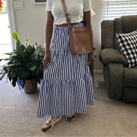 Blue and White Striped Women's Skirt - Picture 3 of 4